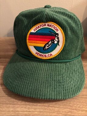 Aviator Nation Green Corduroy Trucker Hat with Retro Surf Patch